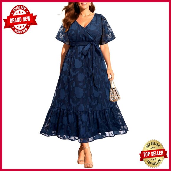 Wrap V Neck Maxi Dress Floral Lace Formal Wedding Guest Cocktail Elegant